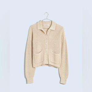 Madewell Ribbed Polo Cardigan Sweater Heather neutral medium